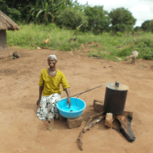 With a loan of $80 CAD, Akumu Rose bought a female goat (which soon after produced kids) and the equipment for distilling a local alcohol, which she then sold, earning app. $17 each month. She was happy that the equipment is a durable asset, guaranteeing her a steady income for the foreseeable future.
